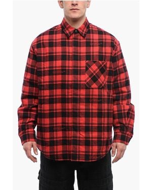 Off-White c/o Virgil Abloh Geruit Gevoerd Flanellen Overshirt In Rood