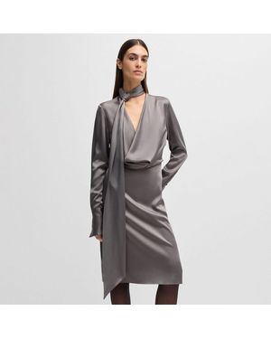 BOSS Bascarva Long Sleeve Scarf Neckline Dress - Grey
