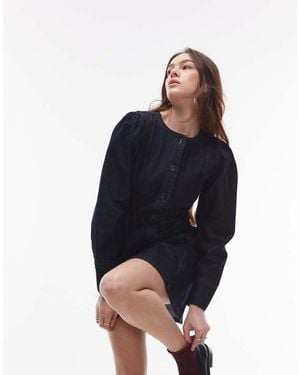 TOPSHOP Denim Button Down Long Sleeve Top - Blue