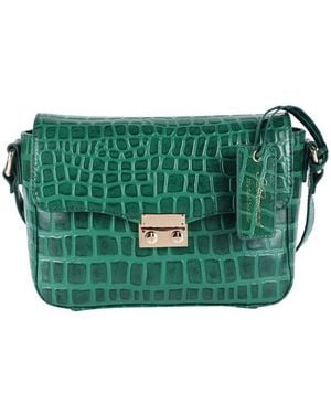 Ashwood Leather 'Elegance' Croc Embossed Cross Body Bag - Green