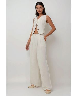 Hiccup Linen Feel Wide Leg Pleated Trousers - Natural
