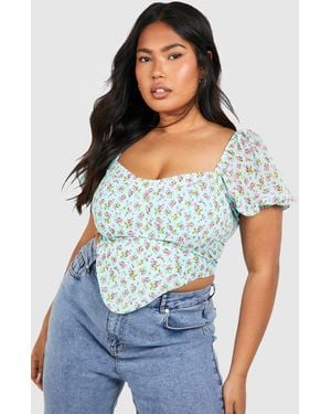 Boohoo Plus Ditsy Floral Corset Top - White
