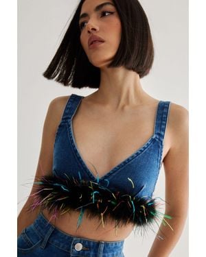 Nasty Gal Limited Feather Trim Denim Bralet - Blue