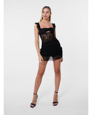 Pink Vanilla Tiered Ruffle Lace Mini Skirt - Black