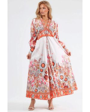 Msn-Collection Floral Maxi Dress With Panelled Design - Red