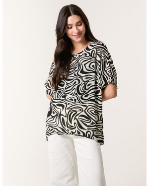 Blue Vanilla Short-Sleeved Top With Abstract Print - White