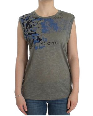 CoSTUME NATIONAL Printed Sleeveless Rayon Top - Grey