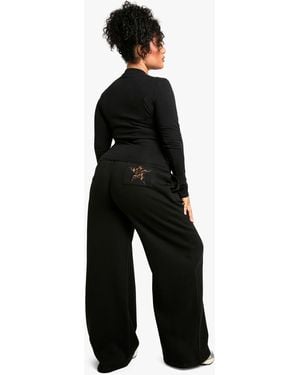 Boohoo Plus Leopard Star Applique Straight Leg Jogger - Black