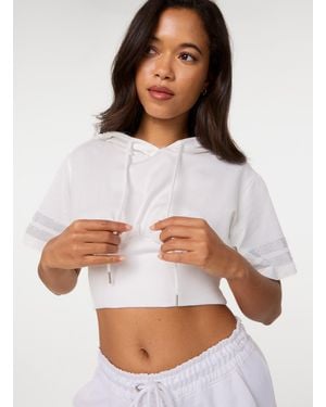 Pink Vanilla Cropped Diamante Detail Hoodie - White