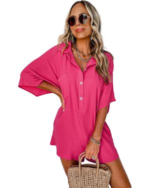 Everyday the Label Bright Half Button Collared Loose Romper