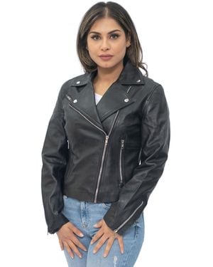 Infinity Leather Biker Jacket-Zanzibar - Blue