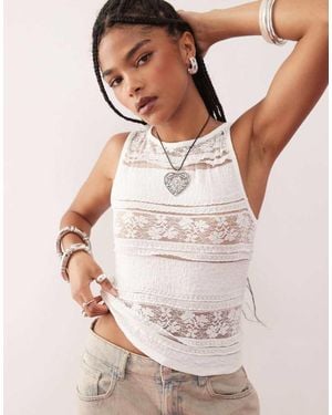 Collusion Lace High Neck Sleeveless Top - White