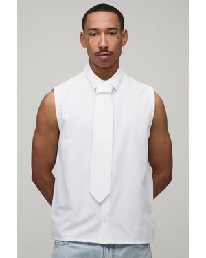 BoohooMAN Regular Fit Sleeveless Shirt And Tie - White