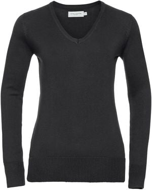 Russell Collection Ladies/ V-Neck Knitted Pullover Sweatshirt - Black