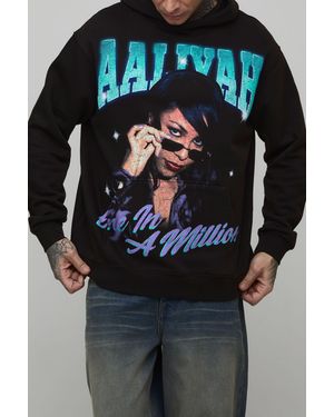 BoohooMAN Tall Oversized Aaliyah License Printed Hoodie - Black