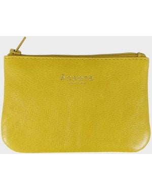 Assots London Poppy' Full Grain Leather Zip Top Coin Purse - Yellow