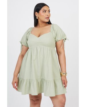 Brave Soul Curve Cotton Puff Sleeve Mini Dress - White