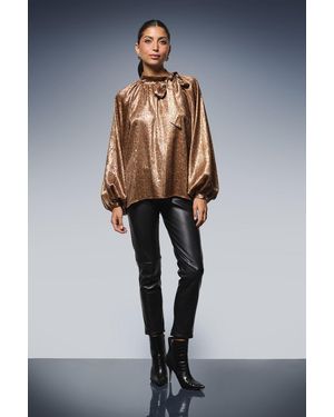 Wallis Hotfix Snake Foil Tie Neck Blouse - Blue