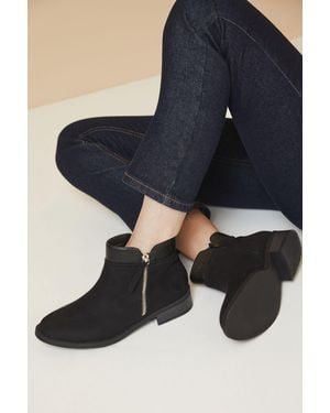 Good for the Sole Wide Fit Mira Material Mix Zip Low Heel Ankle Boots - Black