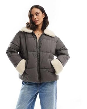 ASOS Borg Collar And Cuff Puffer Jacket - Grey