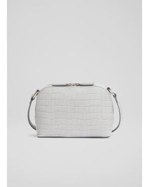 LK Bennett Croc-Effect Italian Leather Crossbody Bag - White