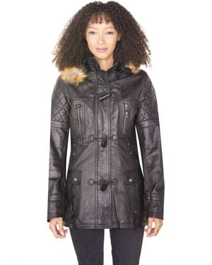 Infinity Leather Quilted Parka Jacket-Brussels - Grey