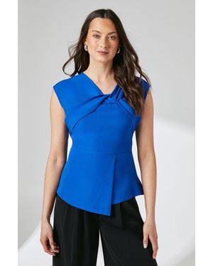 PRINCIPLES Cobalt Peplum Detail Twist Front Crepe Top - Blue