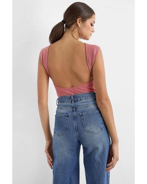 Hiccup Lurex Open-Back Blouse - Blue