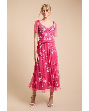 Oasis Tie Shoulder Floral Embellished Midaxi Dress - Pink