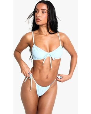 Boohoo Starfish Trim Ruched Tie Side Brief - Blue