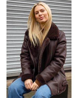 Roman Faux Fur Aviator Jacket - Black