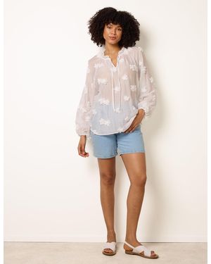 Blue Vanilla Floral Embroidery Top - White