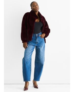 Gini London Angora Funnel Neck Button Up Faux Fur Jacket - Blue