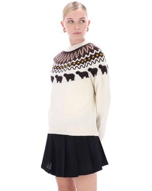 HUNTER Ashie Crew Fair Isle Knit Neck Jumpers Merino - White