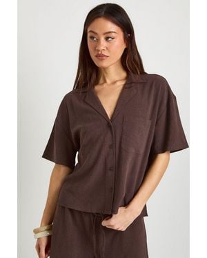 Boohoo Tall Premium Linen Short Sleeve Shirt - Brown