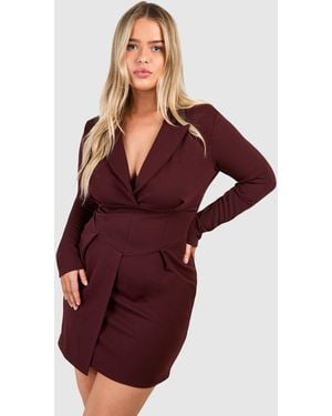 Boohoo Plus Corset Detail Blazer Dress - Red
