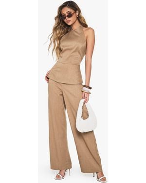 Boohoo Tailored High Neck Waistcoat Jumpsuit - Natural