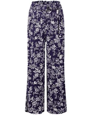 Oasis Floral Wide Leg Crop Trousers - Blue