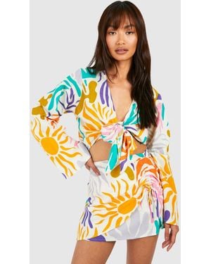 Boohoo Bright Ruched Mini Skirt - Orange