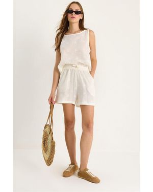Bianco Lucci Short High Waist Two-Piece Coord Set With Button Closure - Natural