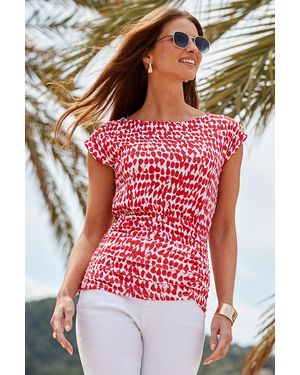 Sosandar Spot Print Ruched Waist Top - Red