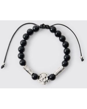 BoohooMAN Skull Beaded Bracelet - Blue