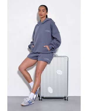 Boohoo Ath Collective Embroidered Hooded Short Tracksuit - Blue