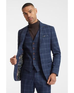 Antique Rogue Tweed Overcheck Suit Jacket - Blue