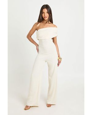 Boohoo Jersey Crepe Bardot Wide Leg Jumpsuit - White