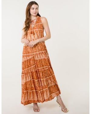 Blue Vanilla Tie Neck Maxi Dress - Orange