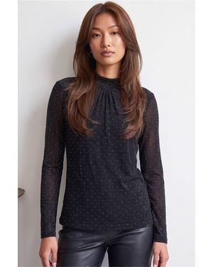 Roman Sparkle Hotfix High Neck Top - Black