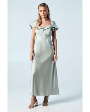 Oasis Petite Twist Front Angel Sleeve Midi Bridesmaids Dress - Blue