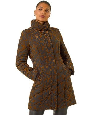 Roman Animal Flock Detail Padded Coat - Brown