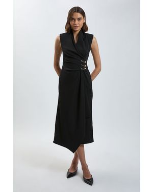 Karen Millen Petite Trim Tailored Midi Pencil Dress - Black